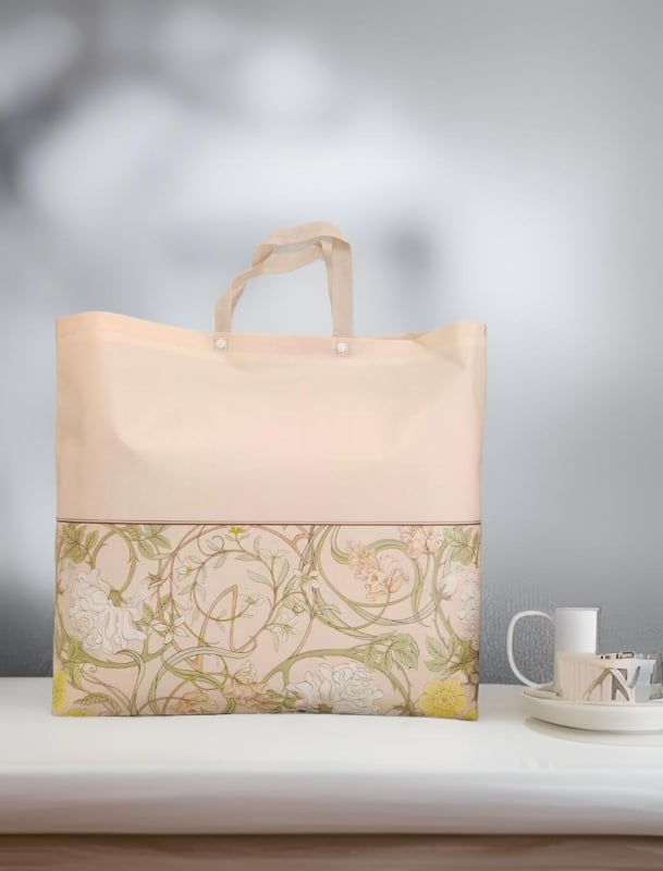 Laminuotos PP neausto audinio patalynės laikymo krepšys su logotipo spauda, silk-screen spausdinimas, snap uždarymas, dugnas ir šonai