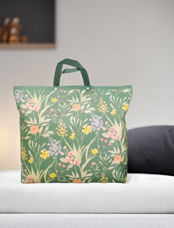 Laminuotos PP neausto audinio patalynės laikymo krepšys su logotipo spauda, silk-screen spausdinimas, snap uždarymas, dugnas ir šonai