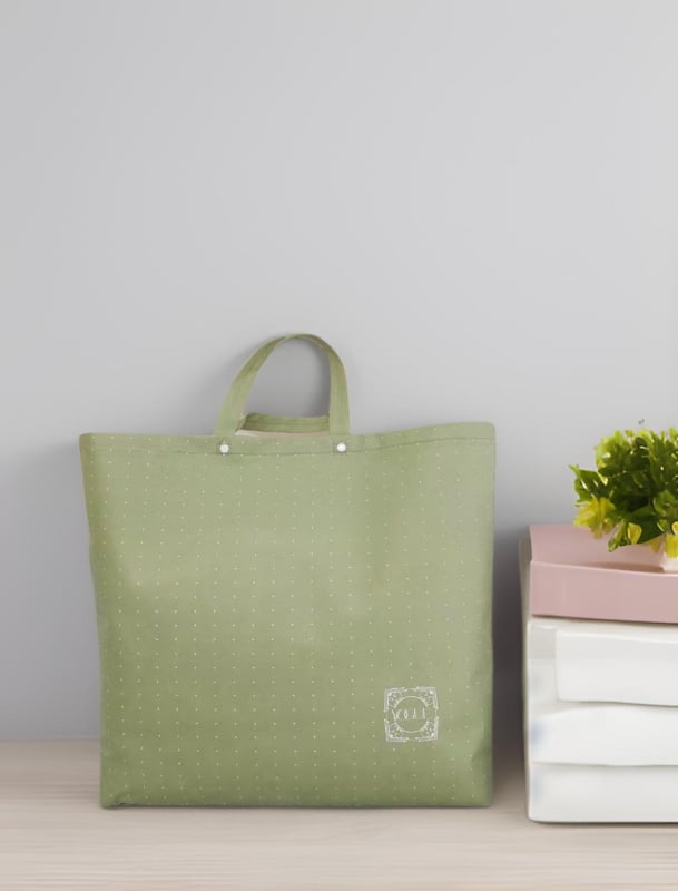 Laminuotos PP neausto audinio patalynės laikymo krepšys su logotipo spauda, silk-screen spausdinimas, snap uždarymas, dugnas ir šonai