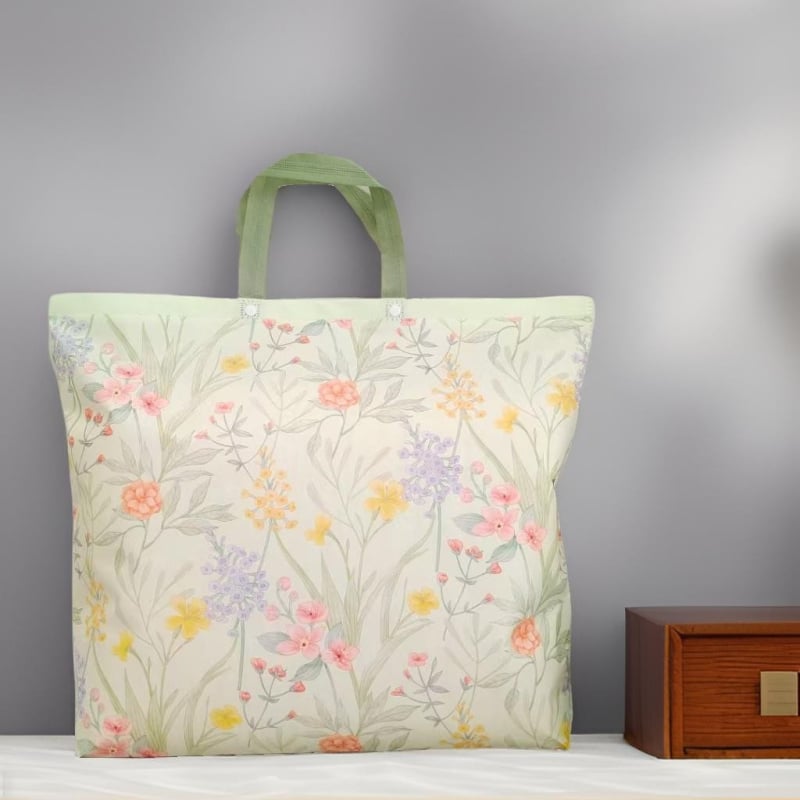 Laminuotos PP neausto audinio patalynės laikymo krepšys su logotipo spauda, silk-screen spausdinimas, snap uždarymas, dugnas ir šonai