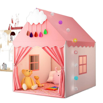 Iekštelpu bērnu telts spēļu māja – pils princeses dizains, trīsslāņaina konstrukcija, kokvilnas audumi, ūdensizturība zem 1000 mm