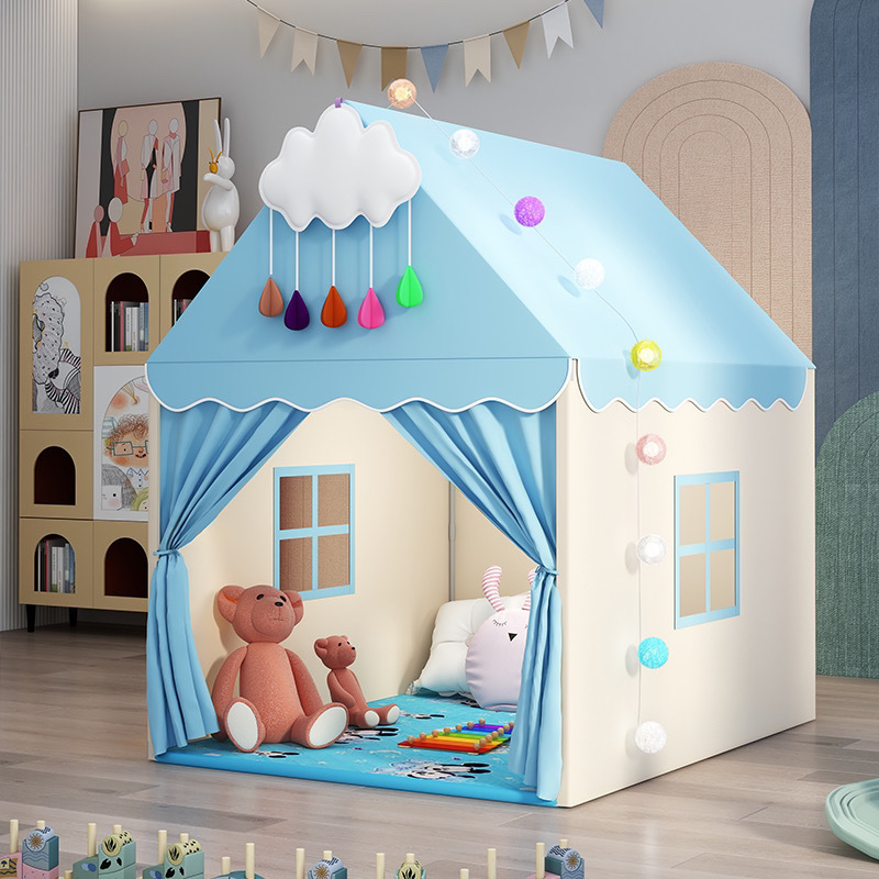 Iekštelpu bērnu telts spēļu māja – pils princeses dizains, trīsslāņaina konstrukcija, kokvilnas audumi, ūdensizturība zem 1000 mm