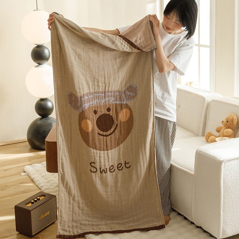 Japāņu stila karikatūras kokvilnas vannas dvielis, četrslāņu marle no kokvilnas un lina, 120D diegi, svars 100–120 g, šuve apkārt, pielāgota apstrāde