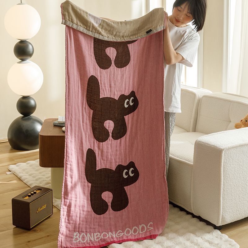 Japāņu stila karikatūras kokvilnas vannas dvielis, četrslāņu marle no kokvilnas un lina, 120D diegi, svars 100–120 g, šuve apkārt, pielāgota apstrāde