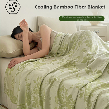 Bambusa šķiedru sega ar augu un ziedu rakstu, dzesējoša ice silk sajūta, viegla vasaras sega dīvānam