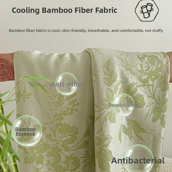 Bambusa šķiedru sega ar augu un ziedu rakstu, dzesējoša ice silk sajūta, viegla vasaras sega dīvānam