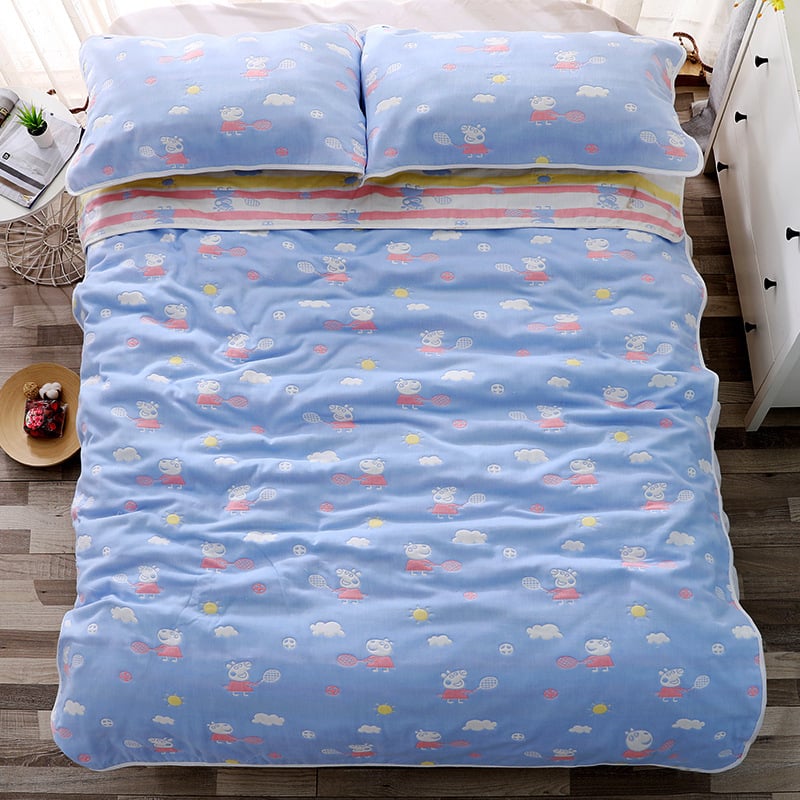 Dviele dvielu segu no sešslāņu gazes auduma – 100% kokvilna, svītrainais raksts, 1,55–2,00 kg, vasara