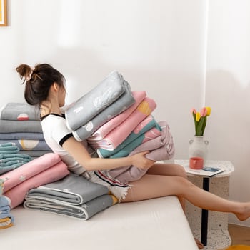 Sešslāņu kokvilnas marles segu, 100% kokvilna, reaktīvā apdruka, vasaras atdzesējoša sega, piemērota bērniem un pieaugušajiem