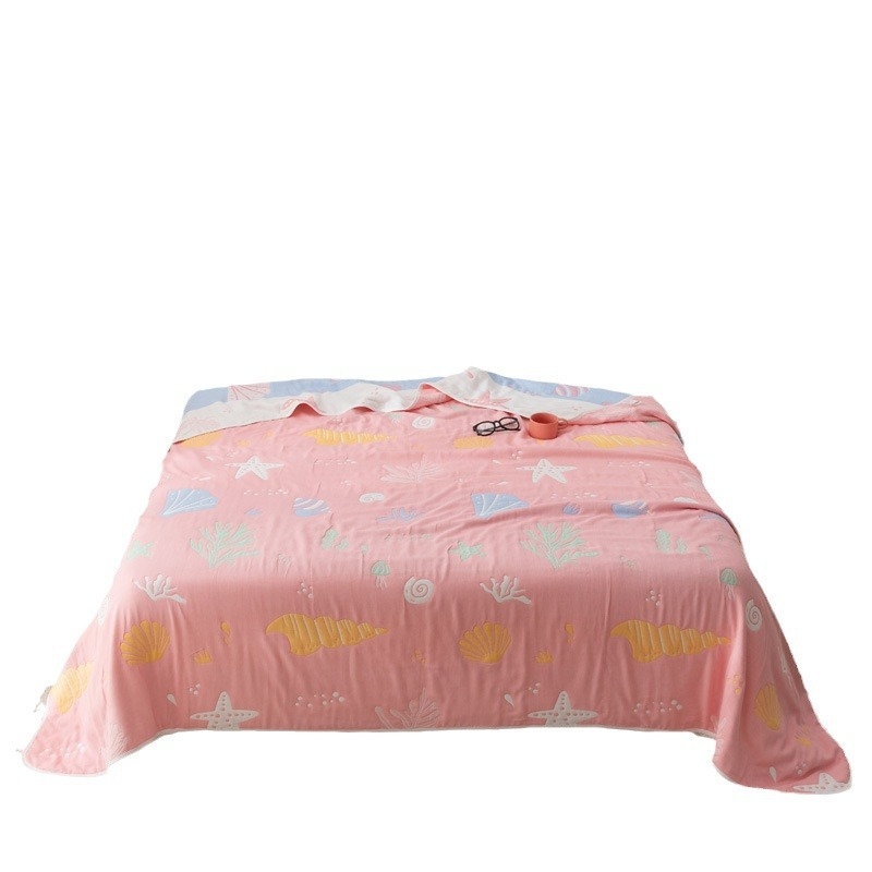 Sešslāņu kokvilnas marles segu, 100% kokvilna, reaktīvā apdruka, vasaras atdzesējoša sega, piemērota bērniem un pieaugušajiem