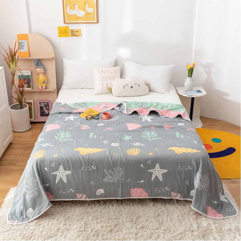 Sešslāņu kokvilnas marles segu, 100% kokvilna, reaktīvā apdruka, vasaras atdzesējoša sega, piemērota bērniem un pieaugušajiem