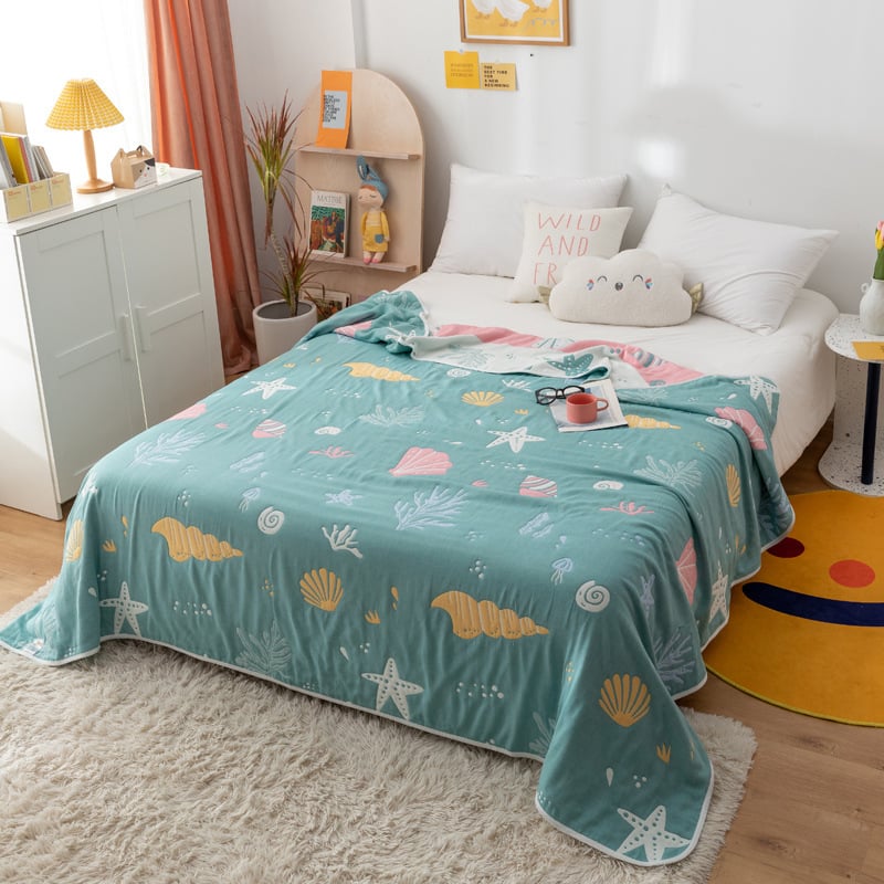 Sešslāņu kokvilnas marles segu, 100% kokvilna, reaktīvā apdruka, vasaras atdzesējoša sega, piemērota bērniem un pieaugušajiem