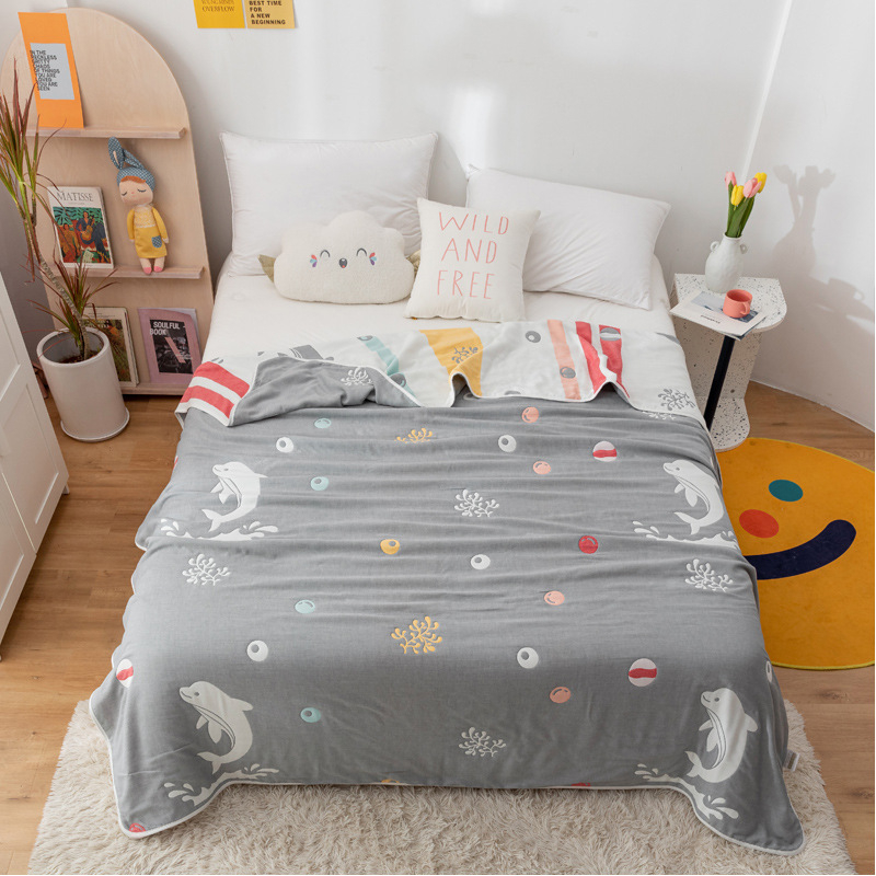 Sešslāņu kokvilnas marles segu, 100% kokvilna, reaktīvā apdruka, vasaras atdzesējoša sega, piemērota bērniem un pieaugušajiem