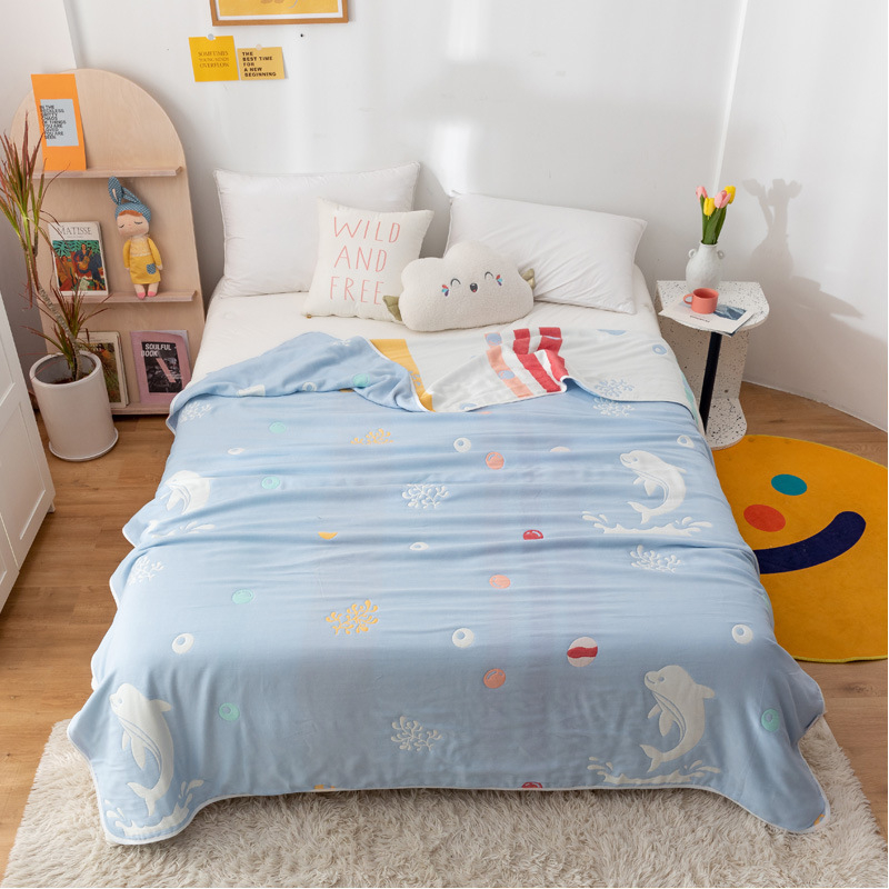 Sešslāņu kokvilnas marles segu, 100% kokvilna, reaktīvā apdruka, vasaras atdzesējoša sega, piemērota bērniem un pieaugušajiem