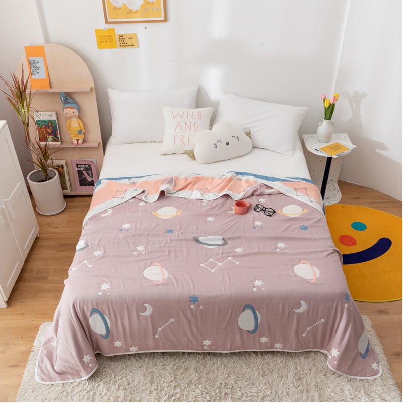 Sešslāņu kokvilnas marles segu, 100% kokvilna, reaktīvā apdruka, vasaras atdzesējoša sega, piemērota bērniem un pieaugušajiem