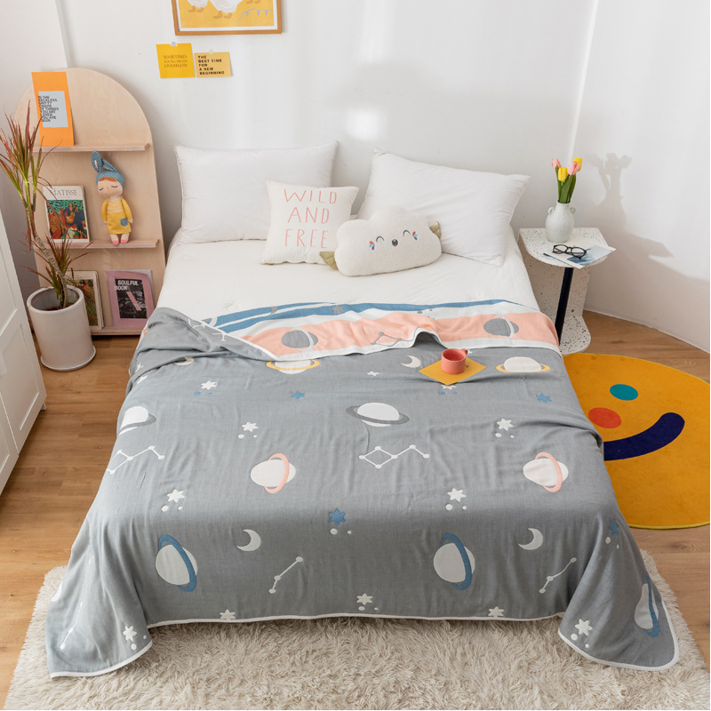 Sešslāņu kokvilnas marles segu, 100% kokvilna, reaktīvā apdruka, vasaras atdzesējoša sega, piemērota bērniem un pieaugušajiem