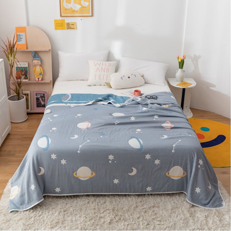 Sešslāņu kokvilnas marles segu, 100% kokvilna, reaktīvā apdruka, vasaras atdzesējoša sega, piemērota bērniem un pieaugušajiem