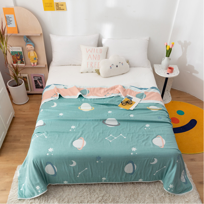 Sešslāņu kokvilnas marles segu, 100% kokvilna, reaktīvā apdruka, vasaras atdzesējoša sega, piemērota bērniem un pieaugušajiem