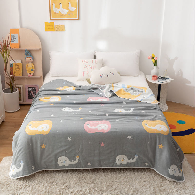 Sešslāņu kokvilnas marles segu, 100% kokvilna, reaktīvā apdruka, vasaras atdzesējoša sega, piemērota bērniem un pieaugušajiem