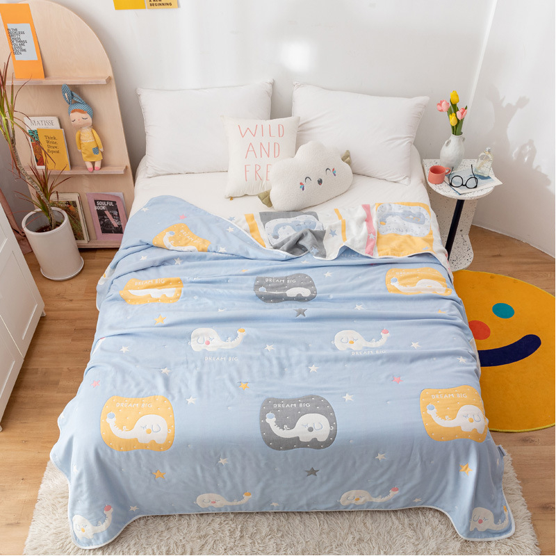 Sešslāņu kokvilnas marles segu, 100% kokvilna, reaktīvā apdruka, vasaras atdzesējoša sega, piemērota bērniem un pieaugušajiem