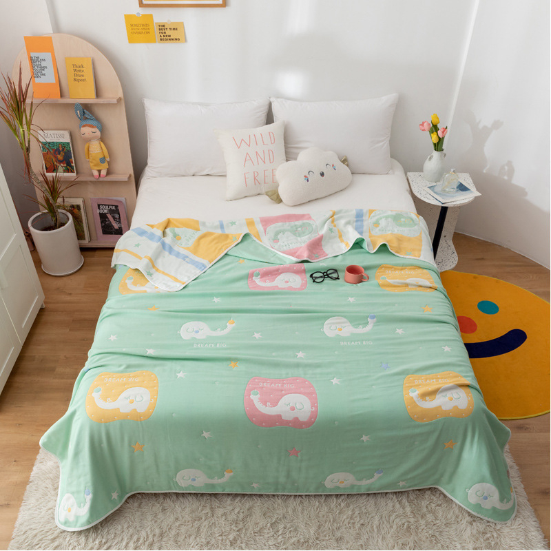 Sešslāņu kokvilnas marles segu, 100% kokvilna, reaktīvā apdruka, vasaras atdzesējoša sega, piemērota bērniem un pieaugušajiem