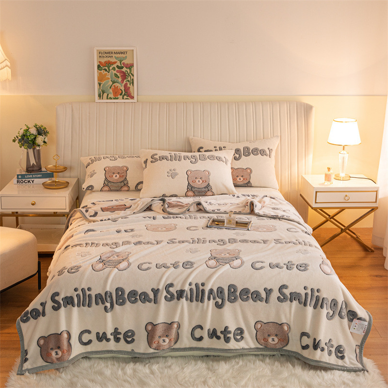 Poliestera sega ar karikatūru rakstu un sniegpārslām, četrsezonu izmantošanai, pielāgojama