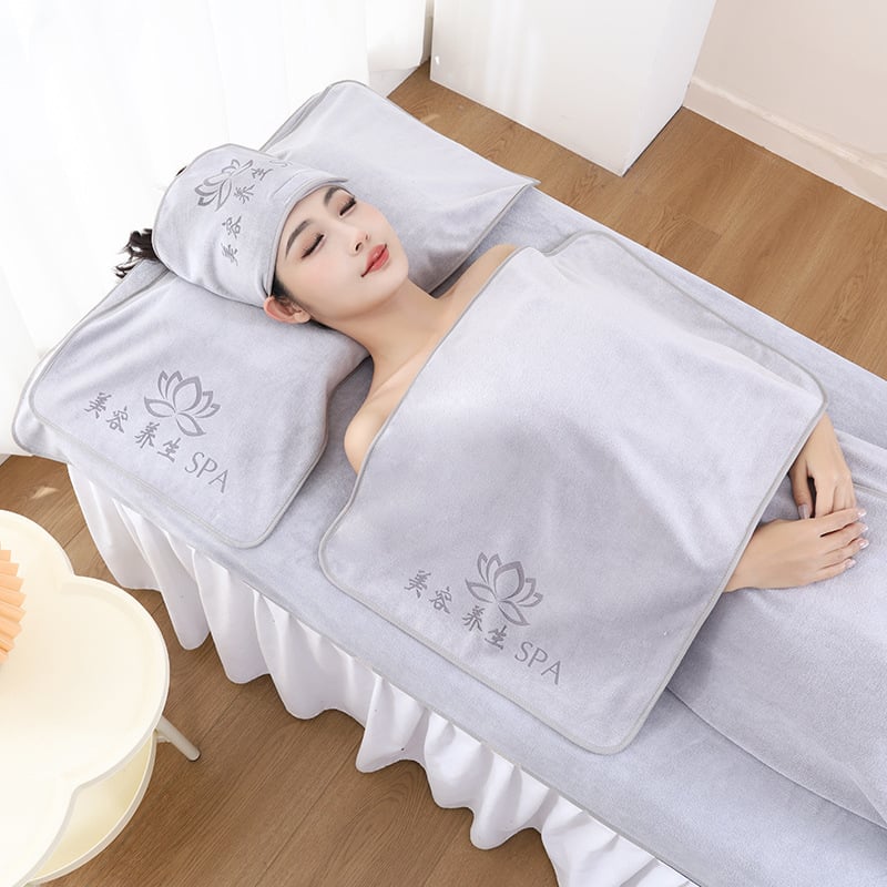 Szépségszalon törölközőkészlet – öt darabos, mikroszálas törölközők, tartalmaz nagy ágyneműtörölközőt és fejkendő-törölközőt, testreszabás és logónyomás elérhető, grammsúly 70/150/180/500/600 g