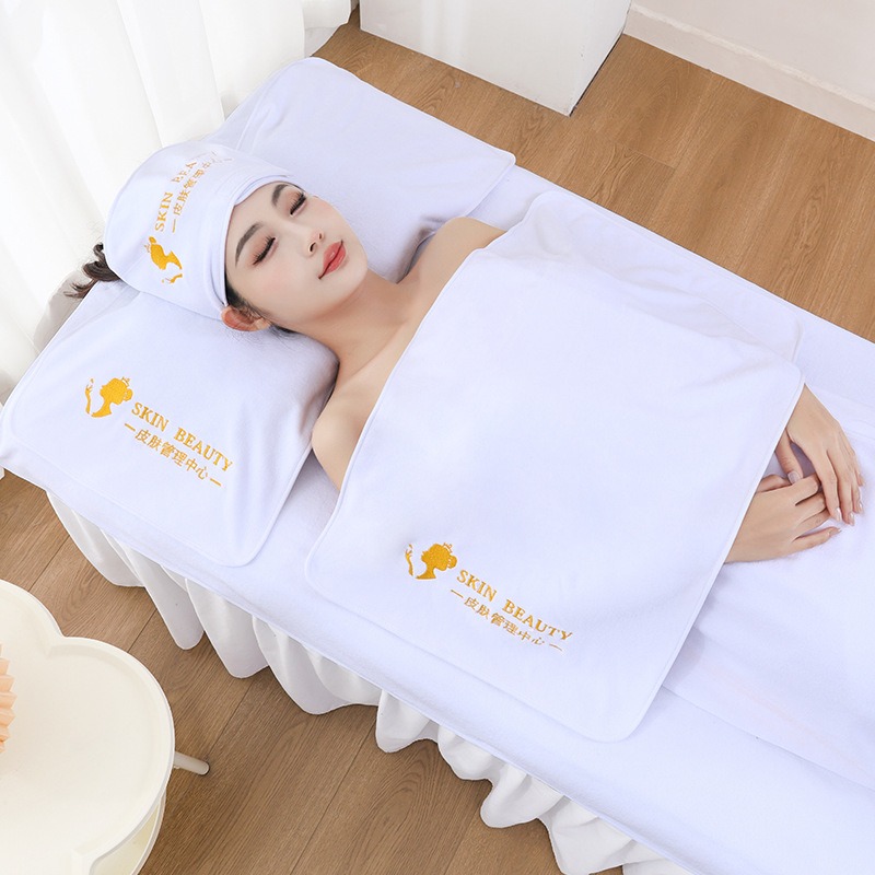 Szépségszalon törölközőkészlet – öt darabos, mikroszálas törölközők, tartalmaz nagy ágyneműtörölközőt és fejkendő-törölközőt, testreszabás és logónyomás elérhető, grammsúly 70/150/180/500/600 g