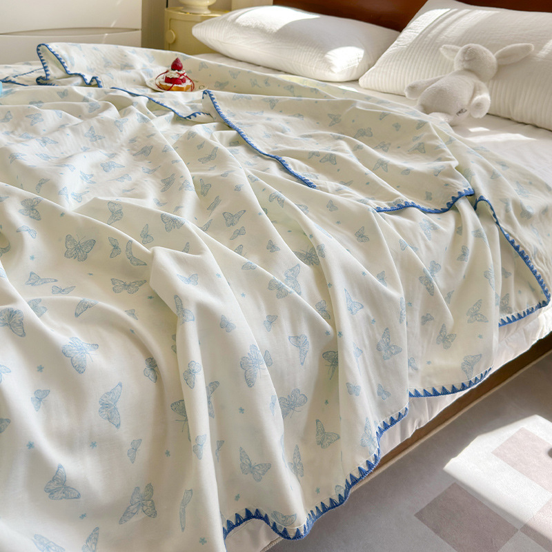 Kokvilnas divslāņu aukla segu ar ziedu rakstu, piemērota visiem gadalaikiem, INS stils, 500–799 g