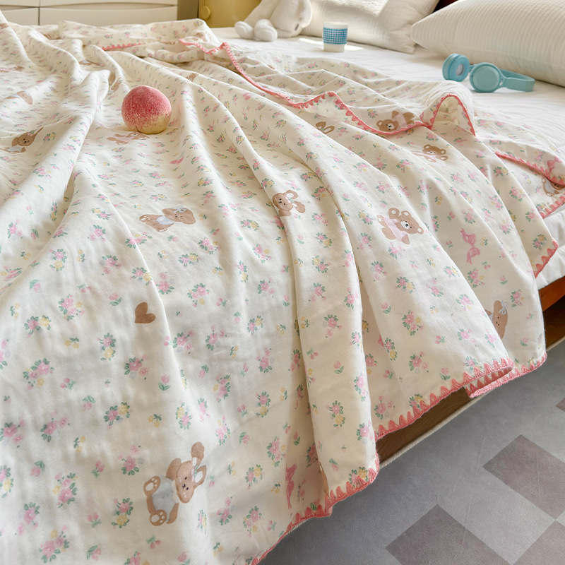 Kokvilnas divslāņu aukla segu ar ziedu rakstu, piemērota visiem gadalaikiem, INS stils, 500–799 g