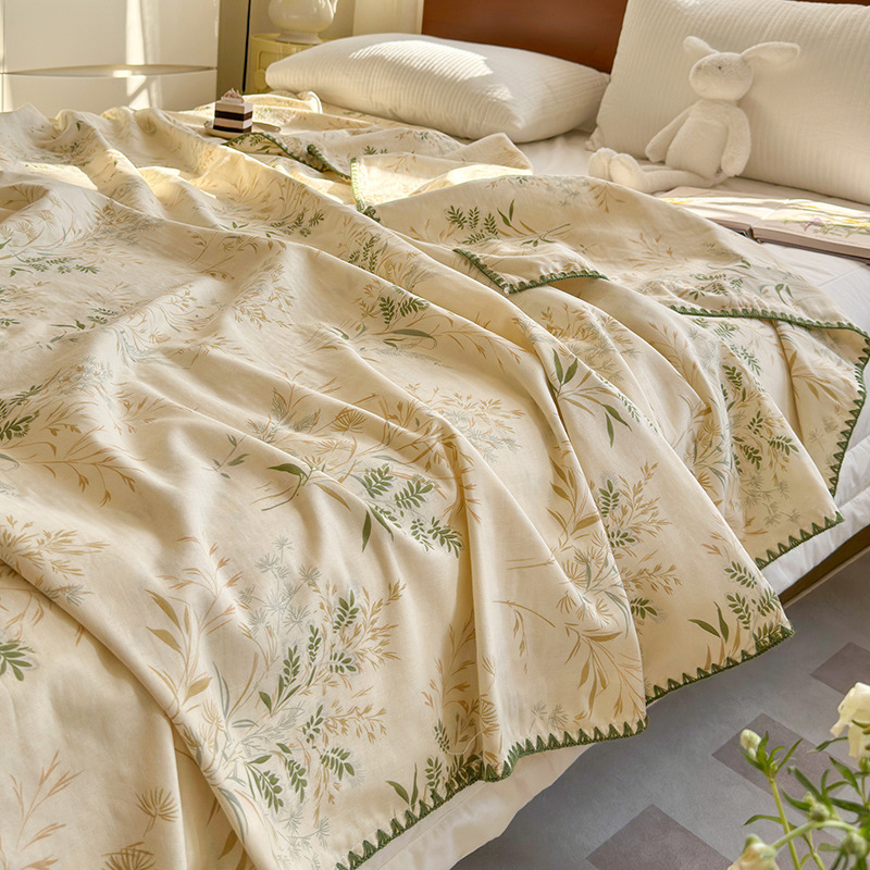 Kokvilnas divslāņu aukla segu ar ziedu rakstu, piemērota visiem gadalaikiem, INS stils, 500–799 g