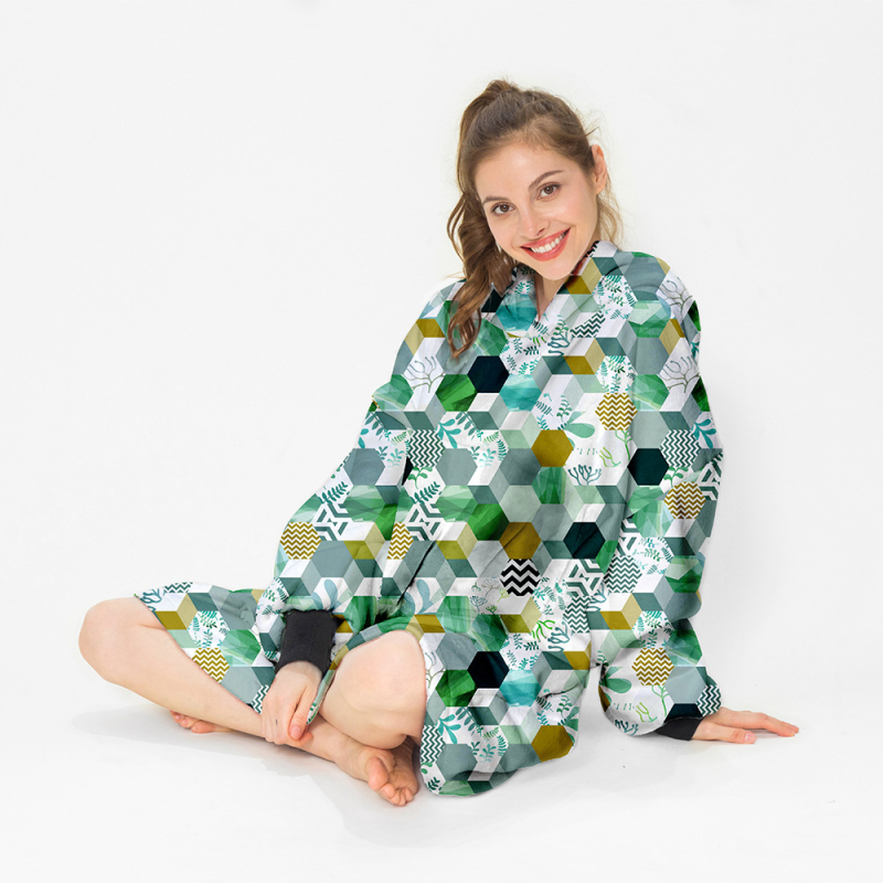 Kapucēta valkājamā sega TV skatīšanai – Shu cotton velvet + poliesters, 300–500 g, nordiskais stils, ziema