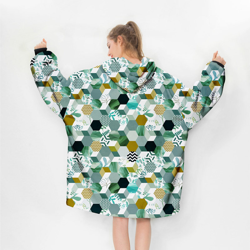 Kapucēta valkājamā sega TV skatīšanai – Shu cotton velvet + poliesters, 300–500 g, nordiskais stils, ziema