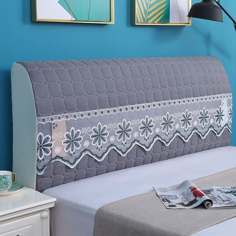 Kokvilnas gultas galvas pārklājs, mūsdienīgs minimālisma dizains, Eiropas stilā izliektā mugura, putekļu aizsardzības pārvalks