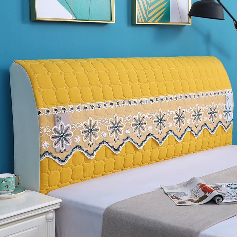 Kokvilnas gultas galvas pārklājs, mūsdienīgs minimālisma dizains, Eiropas stilā izliektā mugura, putekļu aizsardzības pārvalks