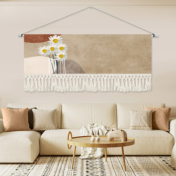 Гоблен за стена с растителен принт, правоъгълен, смесена материя (памук), машинно тъкане