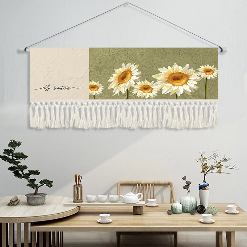 Гоблен за стена с растителен принт, правоъгълен, смесена материя (памук), машинно тъкане