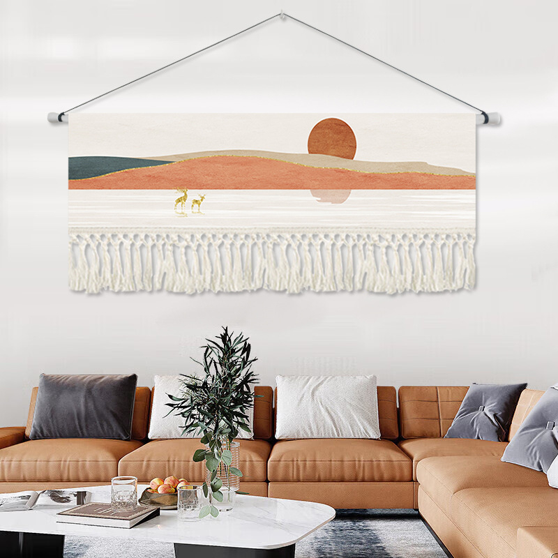 Гоблен за стена с растителен принт, правоъгълен, смесена материя (памук), машинно тъкане