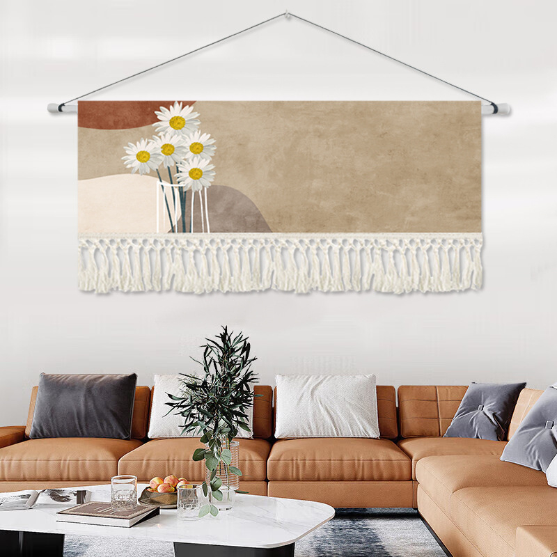 Гоблен за стена с растителен принт, правоъгълен, смесена материя (памук), машинно тъкане