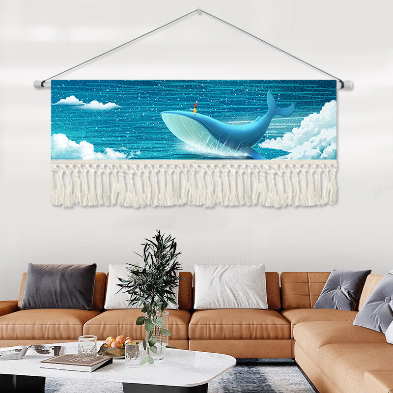 Гоблен за стена с растителен принт, правоъгълен, смесена материя (памук), машинно тъкане