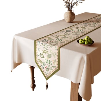 Steag de masă Feitao, 100% poliester, model floral (flori/iarbă/frunze), potrivit pentru living, exterior, restaurante, spații comerciale