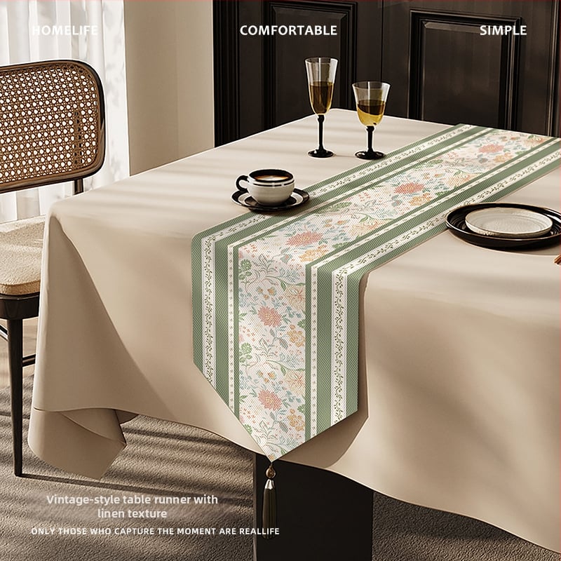 Steag de masă Feitao, 100% poliester, model floral (flori/iarbă/frunze), potrivit pentru living, exterior, restaurante, spații comerciale