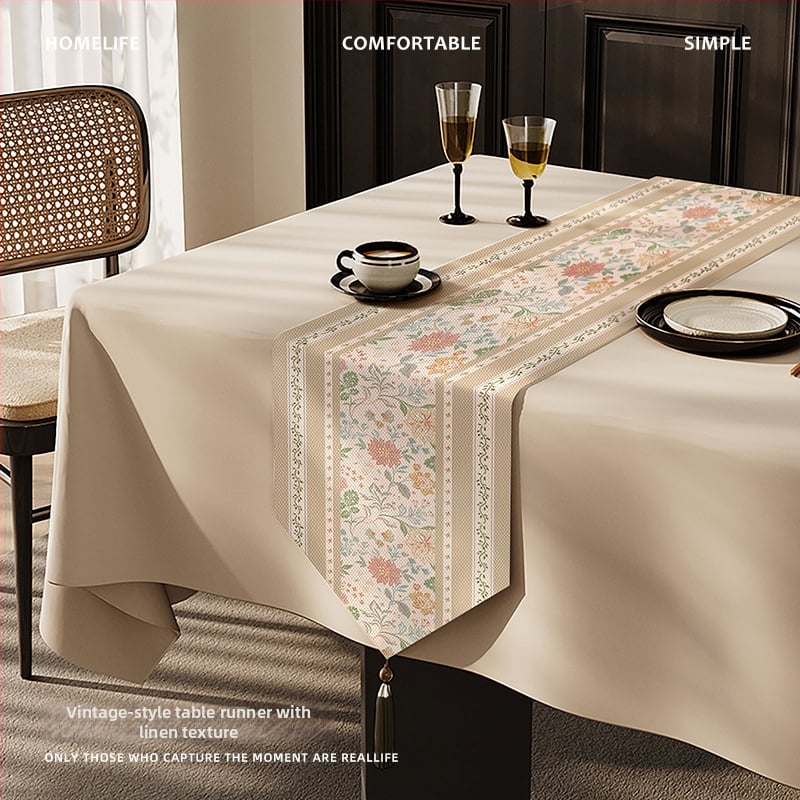 Steag de masă Feitao, 100% poliester, model floral (flori/iarbă/frunze), potrivit pentru living, exterior, restaurante, spații comerciale