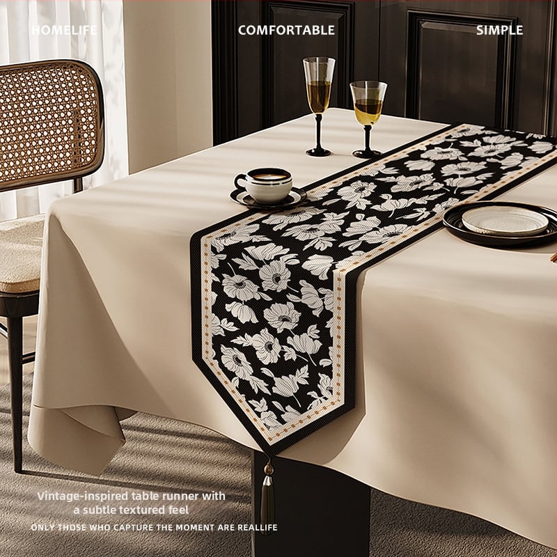 Steag de masă Feitao, 100% poliester, model floral (flori/iarbă/frunze), potrivit pentru living, exterior, restaurante, spații comerciale