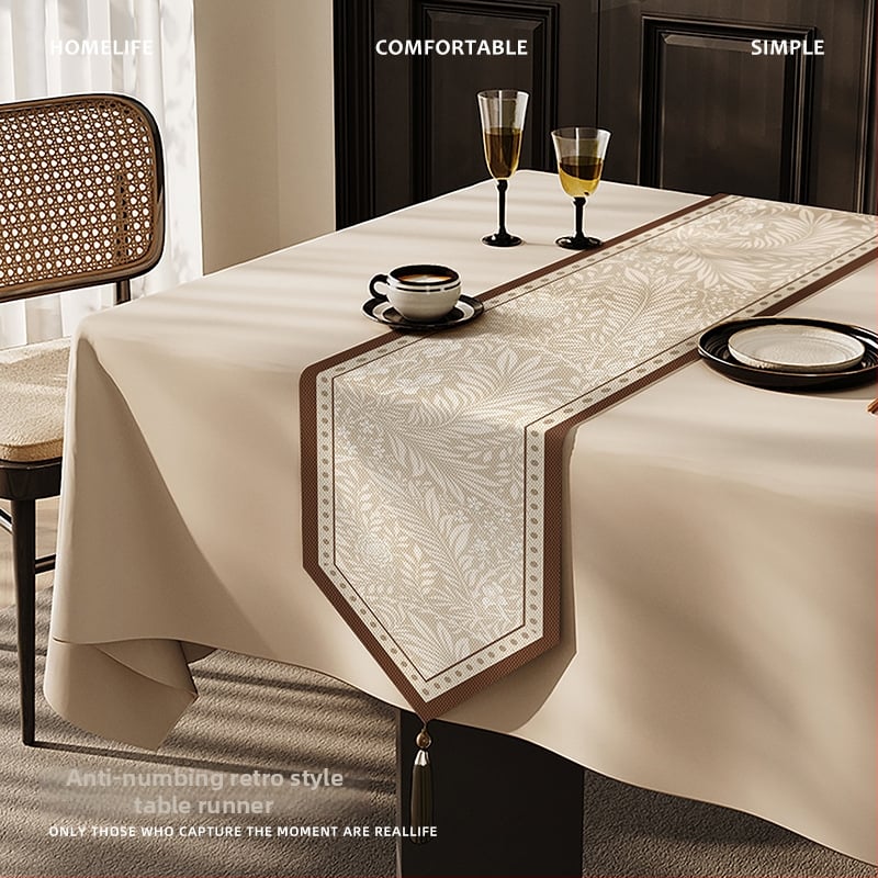 Steag de masă Feitao, 100% poliester, model floral (flori/iarbă/frunze), potrivit pentru living, exterior, restaurante, spații comerciale