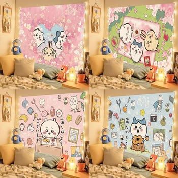 Chiikawa pūkaina tapiserija ar mīļu animācijas tēlu, kokvilnas maisījums 30–40%, INS stils, dzīvojamās istabas sienu dekors