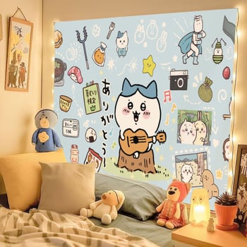 Chiikawa pūkaina tapiserija ar mīļu animācijas tēlu, kokvilnas maisījums 30–40%, INS stils, dzīvojamās istabas sienu dekors
