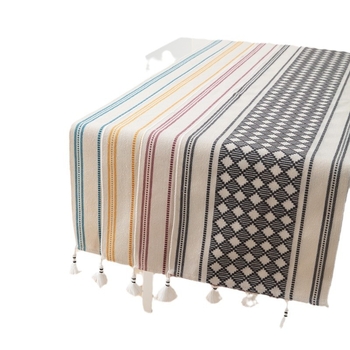 Steag de masă decorativ, inspirat de stil nordic, țesătură imprimată, ciucuri (Material: Țesătură; Componenta principală a țesăturii: Bumbac; Componenta secundară: Poliester; Stil: Simplitate modernă; Personalizare: Da)