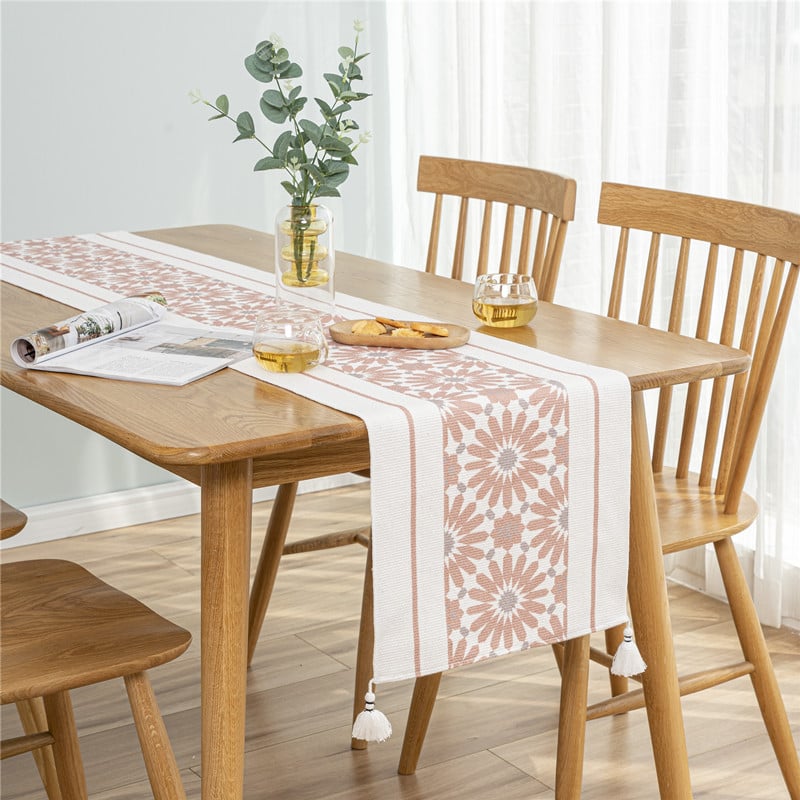 Steag de masă decorativ, inspirat de stil nordic, țesătură imprimată, ciucuri (Material: Țesătură; Componenta principală a țesăturii: Bumbac; Componenta secundară: Poliester; Stil: Simplitate modernă; Personalizare: Da)