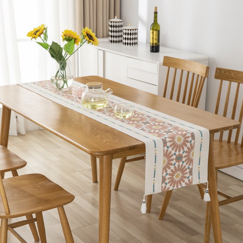 Steag de masă decorativ, inspirat de stil nordic, țesătură imprimată, ciucuri (Material: Țesătură; Componenta principală a țesăturii: Bumbac; Componenta secundară: Poliester; Stil: Simplitate modernă; Personalizare: Da)