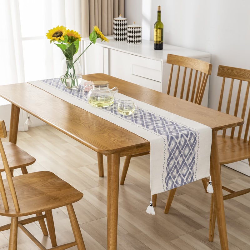 Steag de masă decorativ, inspirat de stil nordic, țesătură imprimată, ciucuri (Material: Țesătură; Componenta principală a țesăturii: Bumbac; Componenta secundară: Poliester; Stil: Simplitate modernă; Personalizare: Da)